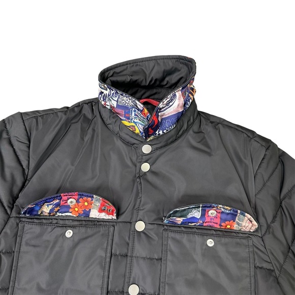 Robert Graham Quilted Puffer Jacket Mens Small Black Galaxy Lining Full Zip NEW - Picture 6 of 11